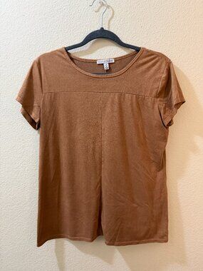 Faux Suede Short Sleeve Top Brown Size M